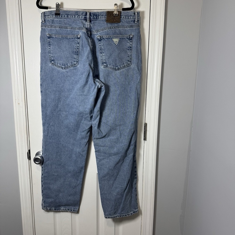 90s Vintage GUESS Jeans Blue Baggy Tapered USA Made 38x30